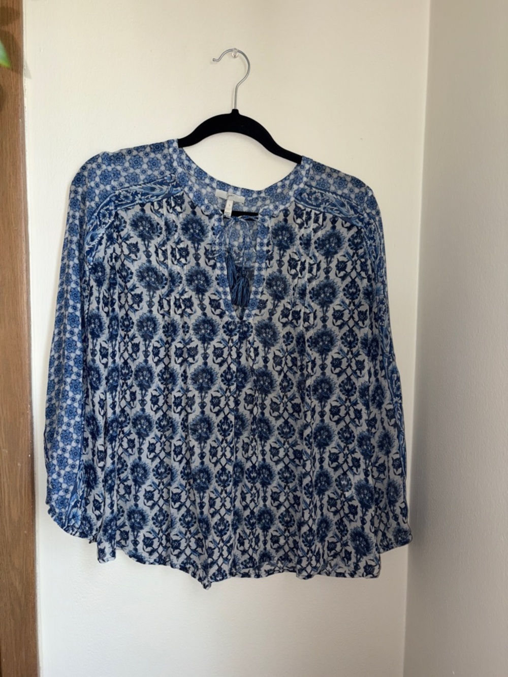 Joie Blue 100% Silk Printed Blouse